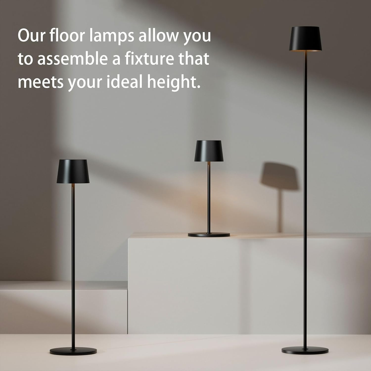Cordless Floor Lamp, 7000mAh Battery Operated Floor Lamp, IP54 Waterproof Outdoor Modern Black Standing Lamp Rechargeable, Adjustable Height Floor Lamp for Outdoor/Indoor/Patio(Black)