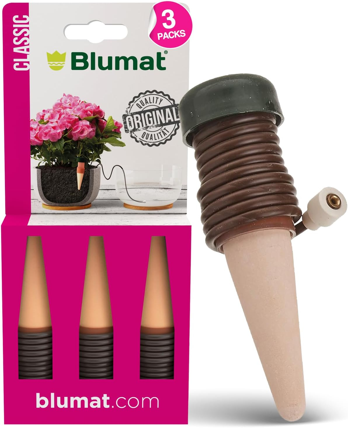 Blumat Classic Plant Watering Stakes | for Everyday Home or Vacation Use | Indoor or Outdoor Water Spikes for Plants | Automatic Drip Irrigation (3 Pack)