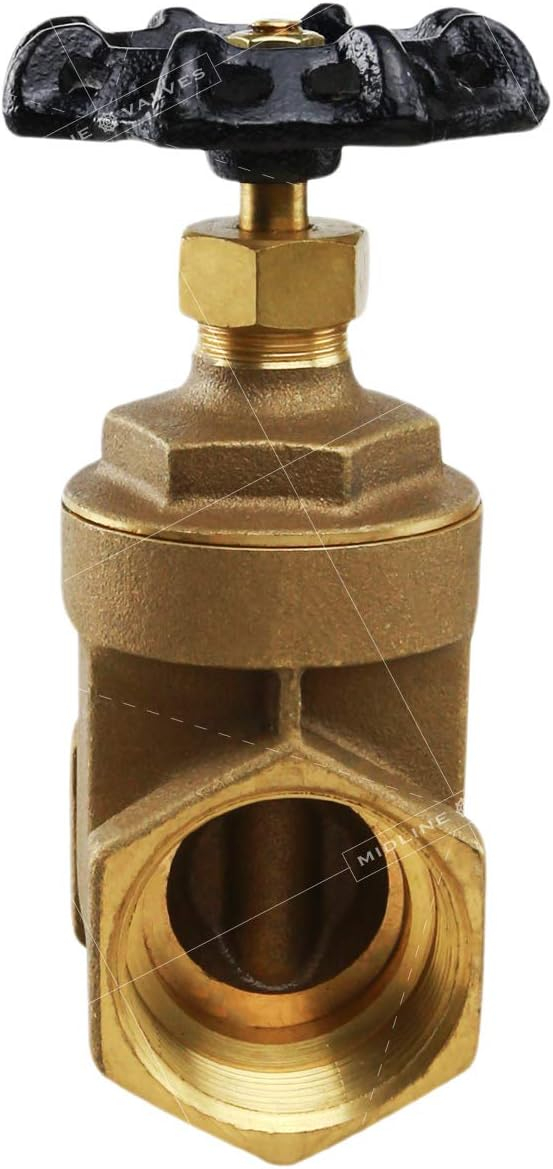 Midline Valve 429U256 Heavy Duty Gate Valve with Wheel Handle, Water Shutoff 3/4 in. FIP Connections, Cast Brass