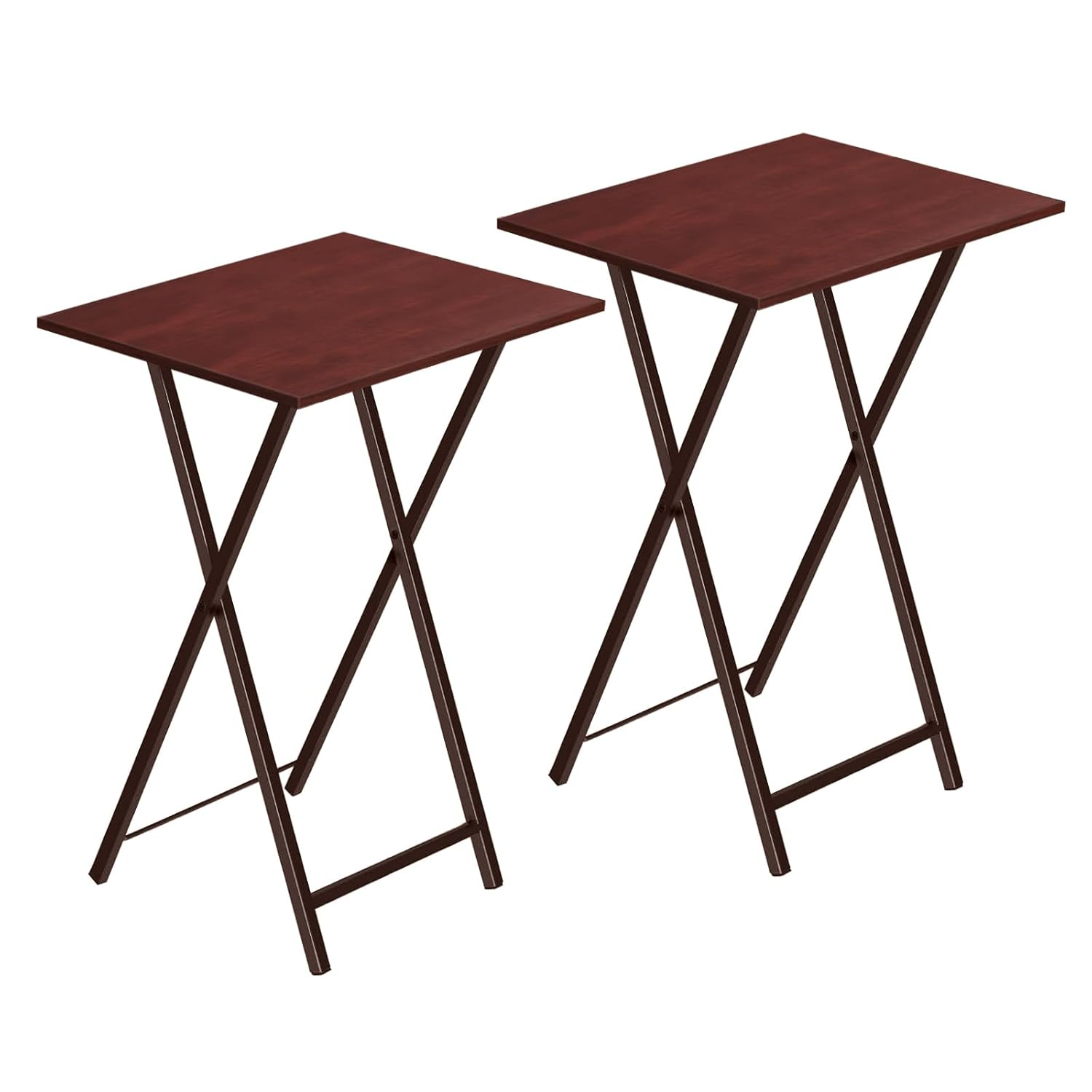 HOOBRO Folding TV Tray Tables, Set of 2 Side Table for Small Space, Industrial Snack Tables for Eating at Couch, Stable Metal Frame, Easy Assembly, Space Saving, Brown BR25BZ01