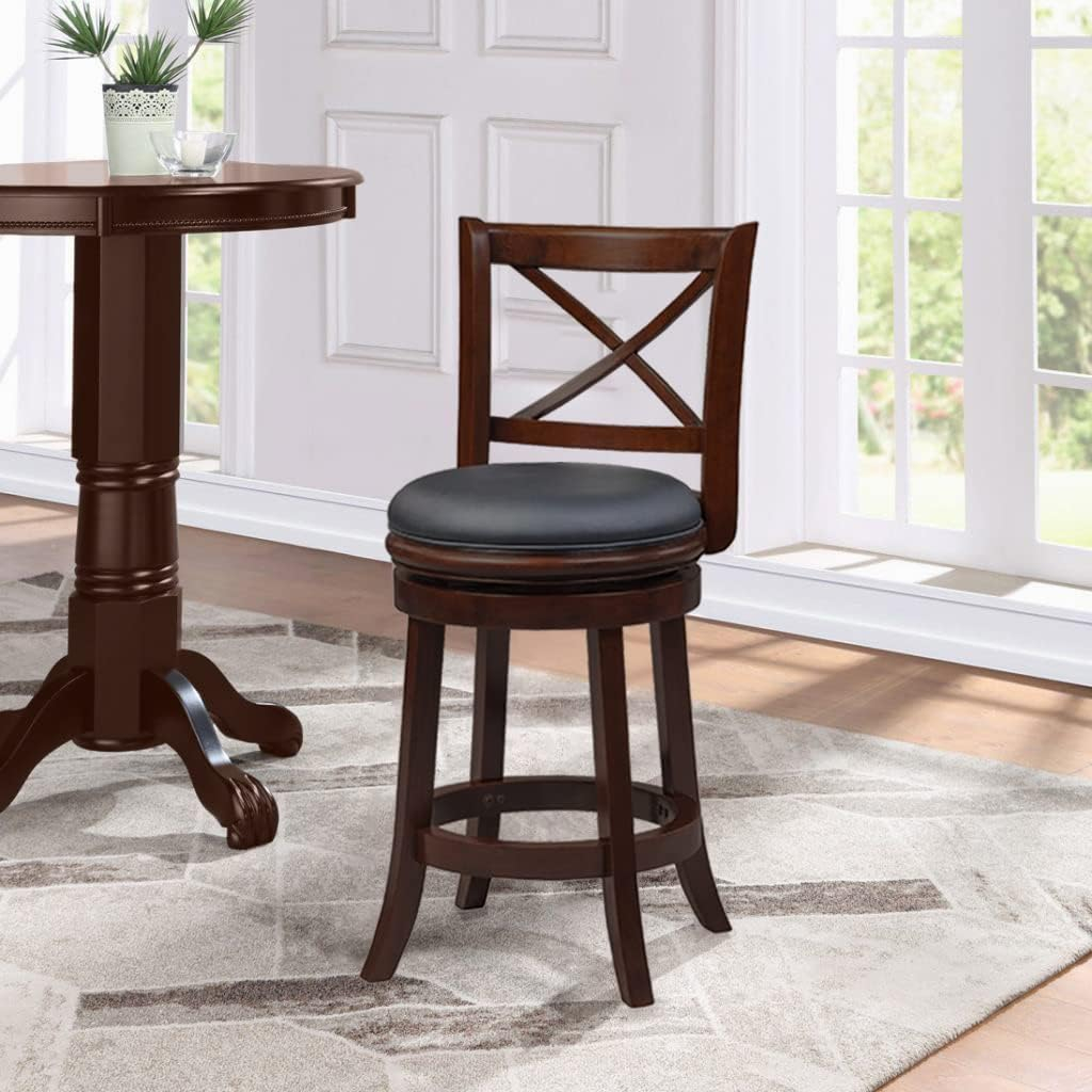 24" Georgia Swivel Hardwood Counter Height Barstool Cappuccino - Boraam: Upholstered, X-Back, 360-Degree