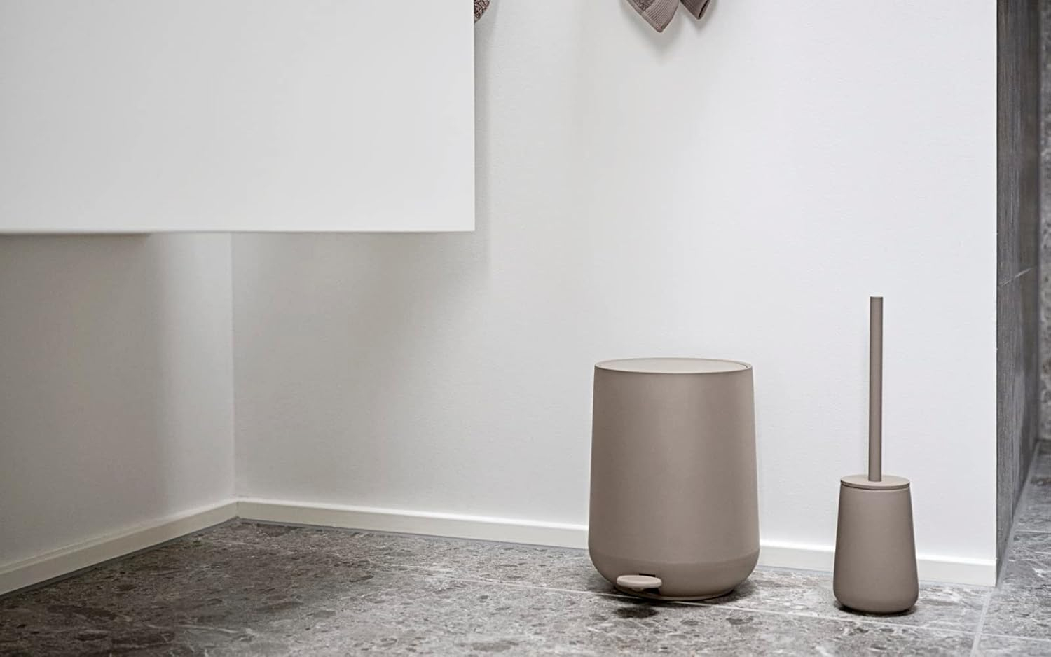 Taupe Ceramic Soft Touch Toilet Brush Holder Set