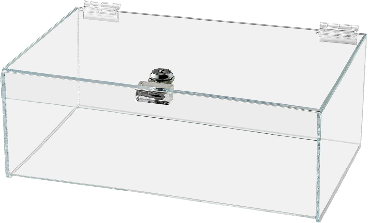 Acrylic Locking Display Case with Keys 12" x 9" x 5" Clear Countertop Rectangular Lucite Tray with Lid for Tradeshows Expos Flea Markets and Swap Meets by Marketing Holders