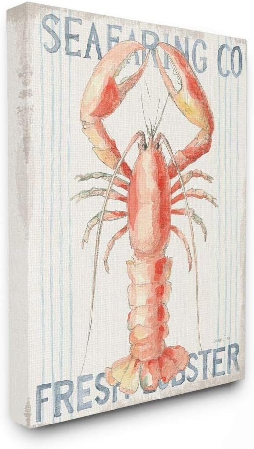 Stupell Industries Nautical Lobster Seafood Sign Blue Red Watercolor Canvas Wall Art Design by Danhui Nai, 16" x 20"