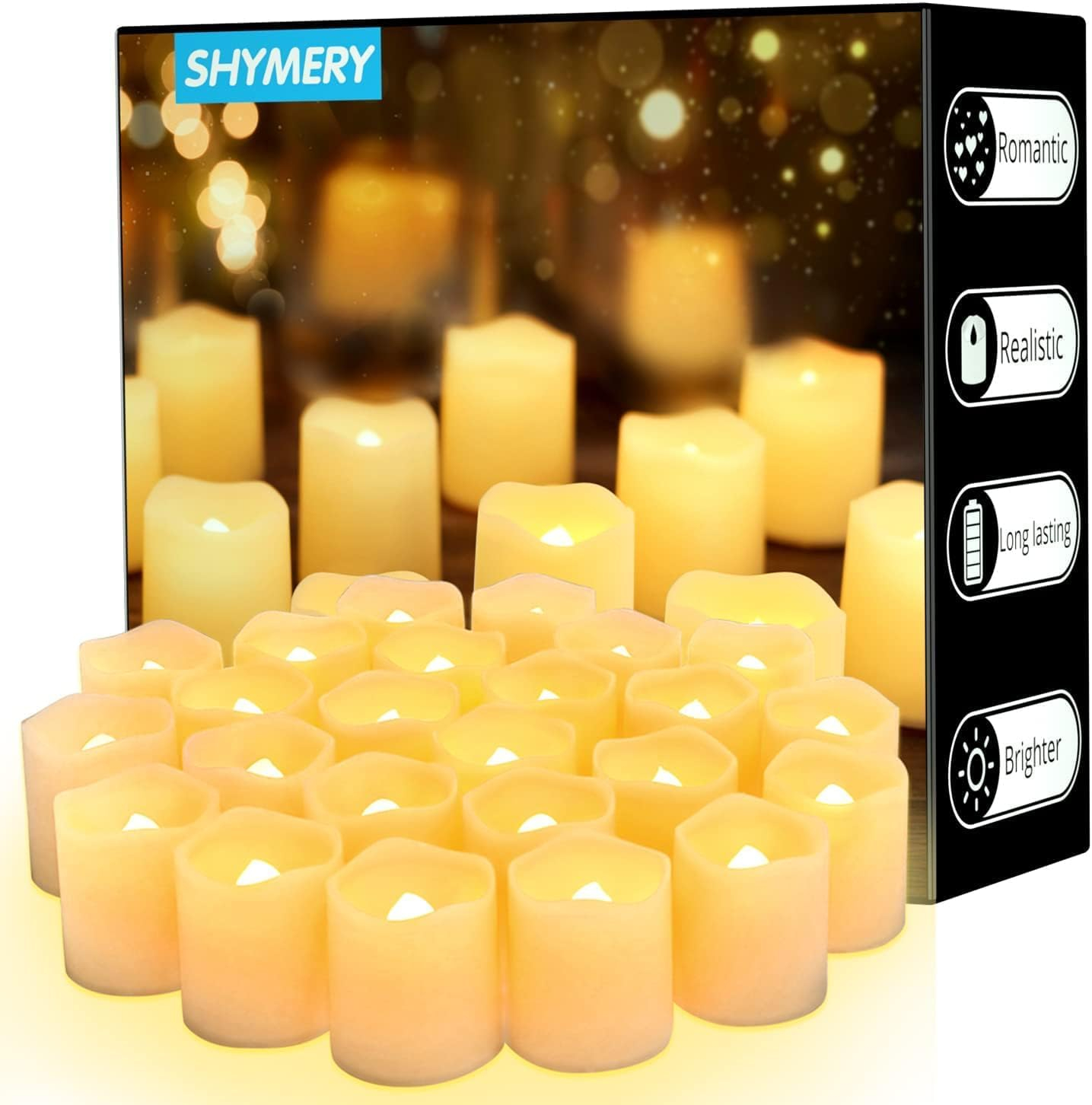 Warm White Flameless LED Tealight Candles, 24 Pack