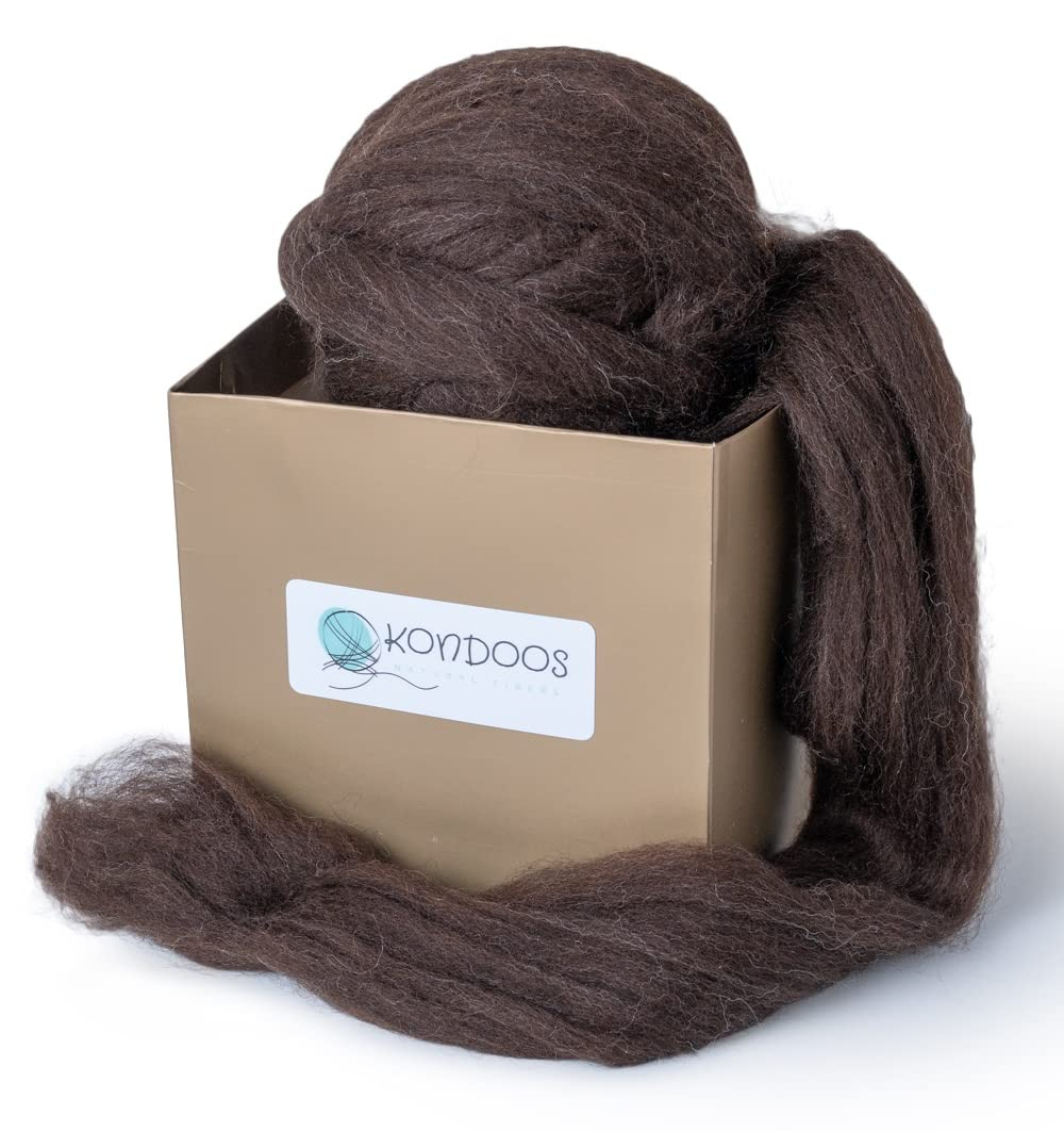 Natural Wool roving, 8 OZ. Best core Wool for Needle,Wet Felting, handcrafts and Spinning. Natural Colors Bulk Yarn un-Dyed. (Dark Chocolate, 8 oz)
