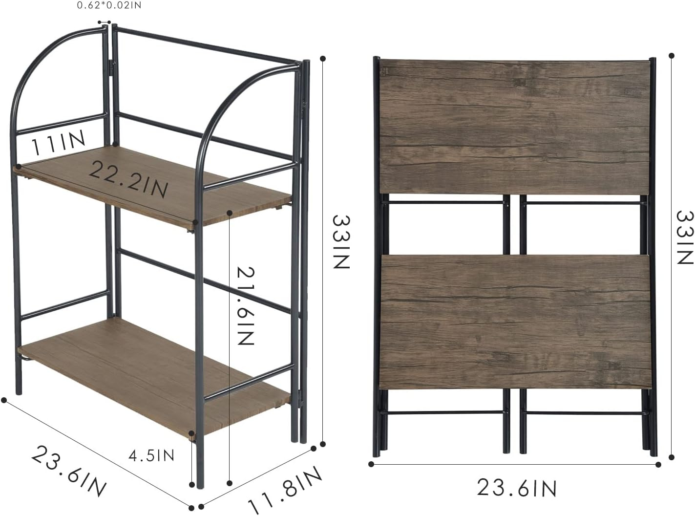 Folding Home Office Desk & Chair & Storage Shelf Sets, No Assembly Required - 29.5-Inch Study Workstation Writing Desk, 2-Tier Storage Rack Organizer Corner Shelf Bookcase, Small Stool Chair, Brown
