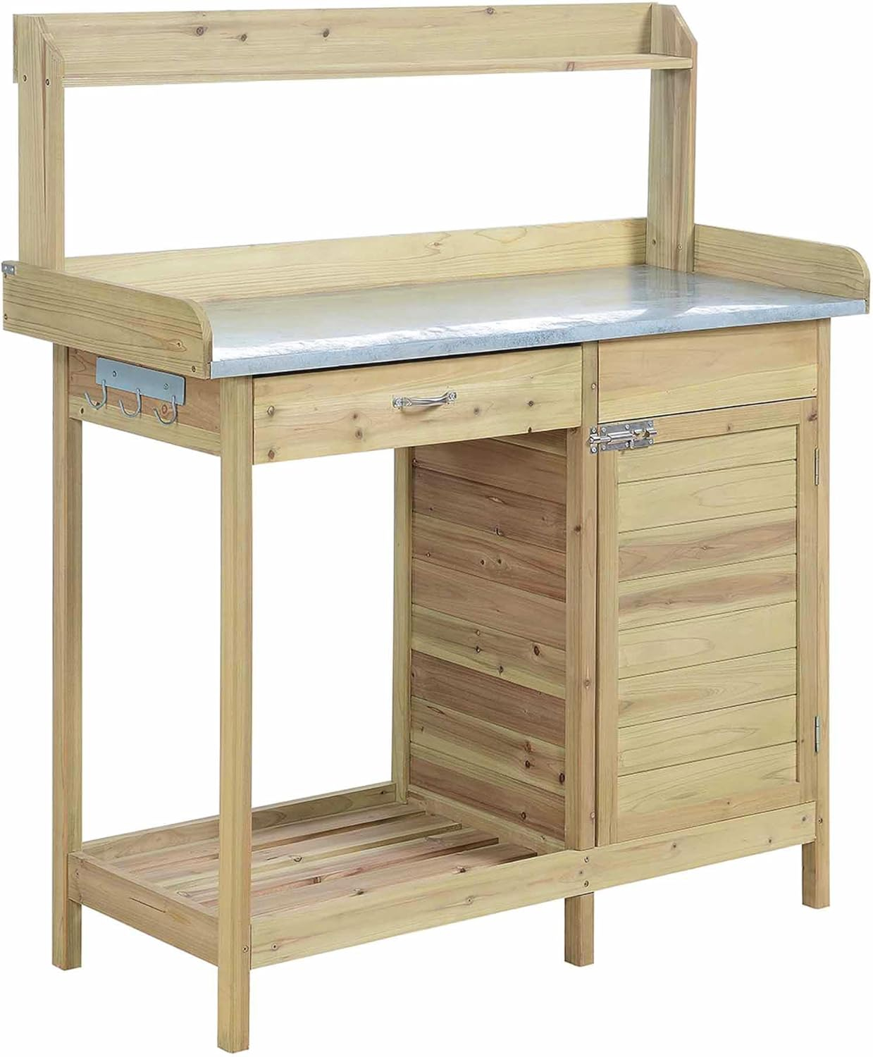 Convenience Concepts Deluxe Potting Bench with Cabinet- Natural Fir Wood Finish