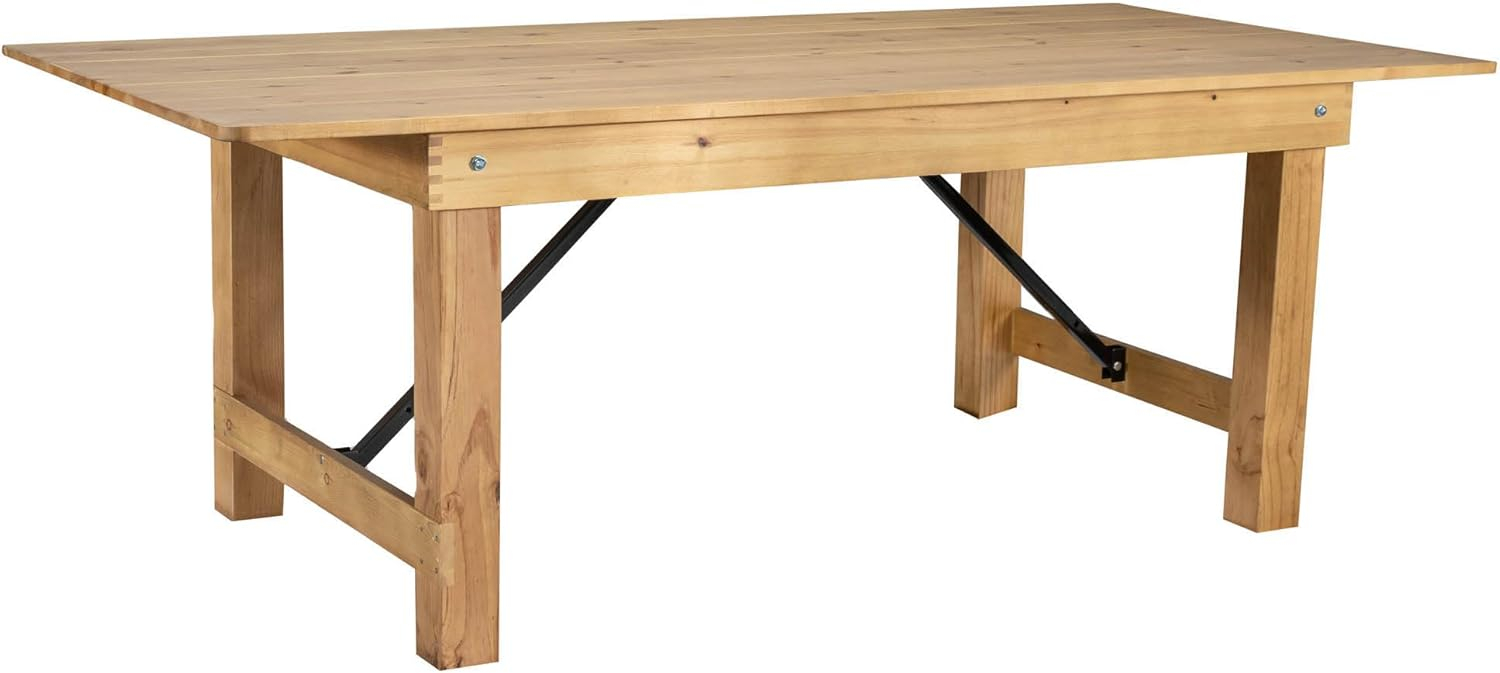 7' x 40'' Rectangular Solid Pine Folding Farm Dining Table in Light Natural Finish