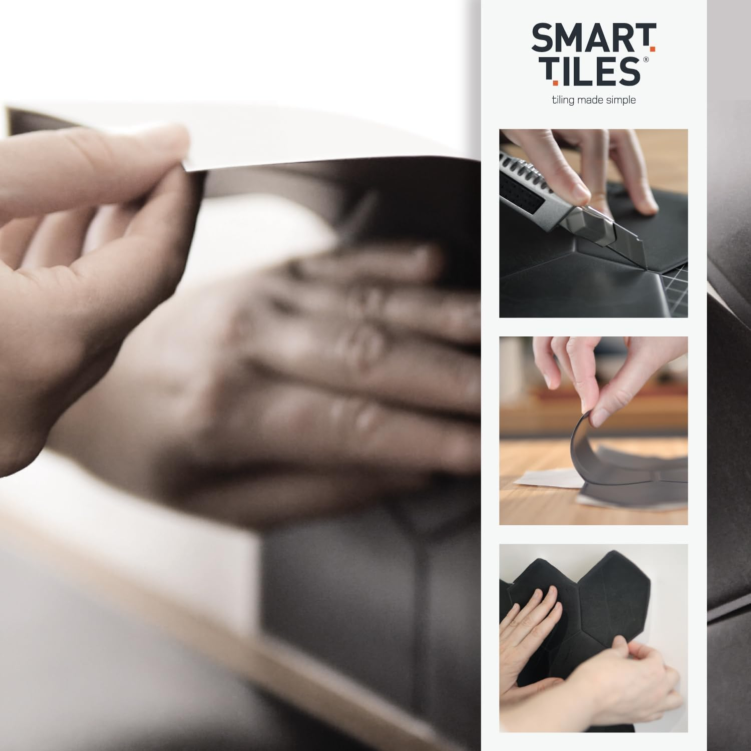 Smart Tiles - 3D Adhesive Peel and Stick Backsplash Tile, Black - 5-Pack 11.43" x 9"
