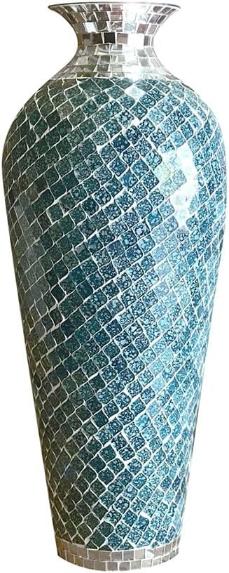 Bella Palacio Decorative Glass Mosaic Vase - 20x6" Homedecor Geometric Pattern Metal Floor Vase