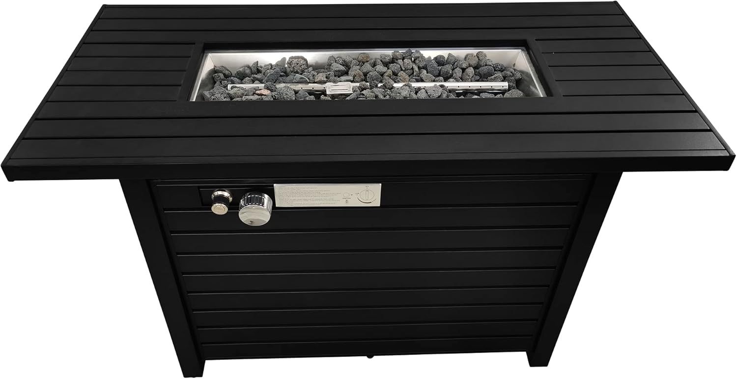 Bridgeport Rectangle Steel Propane Fire Pit Table for Outdoor Home Garden Backyard Fireplace (42 Inch, Black), CM-9101