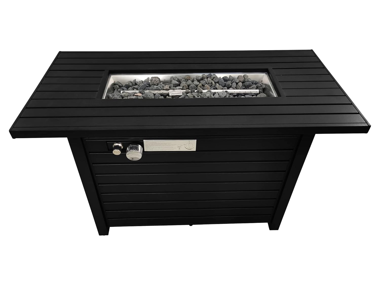 Bridgeport Rectangle Steel Propane Fire Pit Table for Outdoor Home Garden Backyard Fireplace (42 Inch, Black), CM-9101
