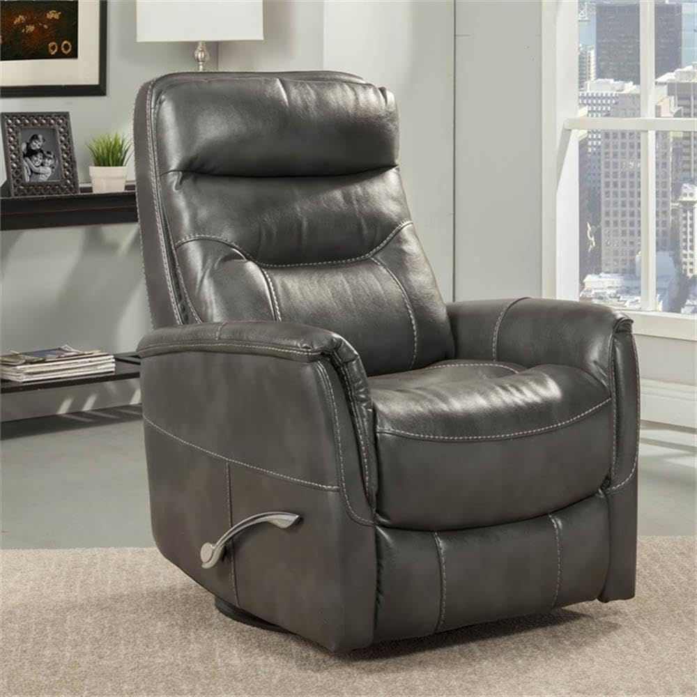 Traditional Flint Brown Leather Swivel Recliner with Wood Accents