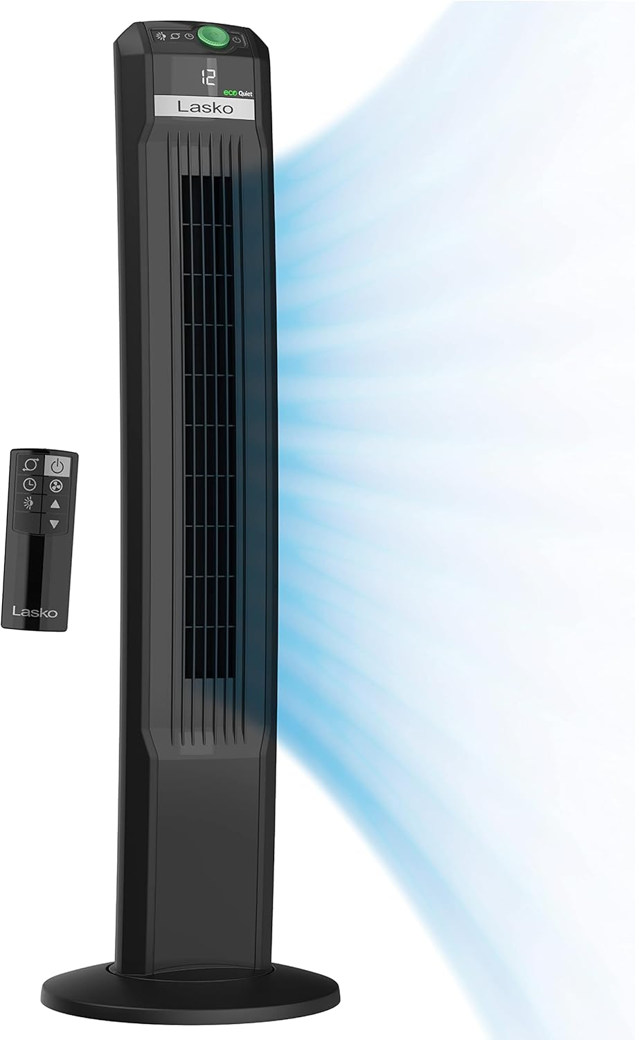 Lasko 42" EcoQuiet 12-Speed DC Motor Tower Fan with Remote Control, Black, T42700, New
