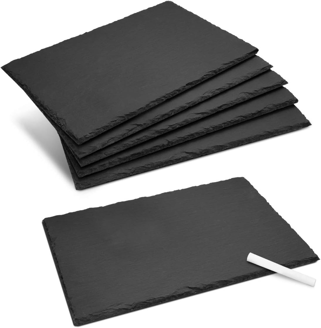 Navaris Natural Slate Serving Plates - Set of 6 Place Mat Serving Trays - Medium Rectangular Stone Table Mat Serving Platter Tiles - 11.8" x 7.8"