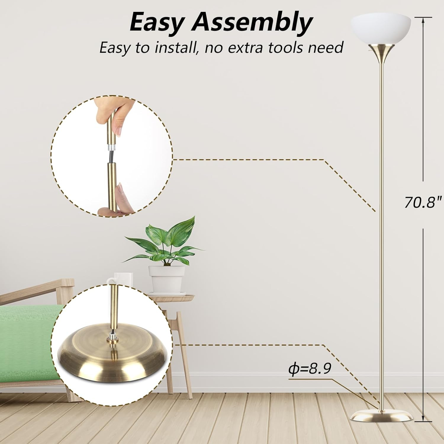 Standing Lamp, Led Floor Lamps for Living Room, Drop-Resistant White Lampshade, Rotary Switch, Industrial Metal Tall Lamp for Living Room Bedroom Study Office Kid's Room (Bronze)