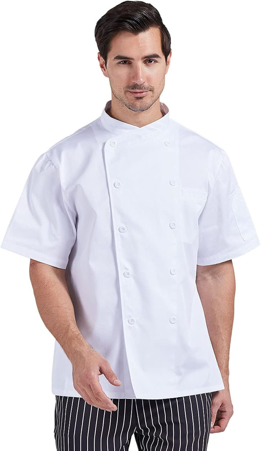 Men's White Short Sleeve Button Chef Coat