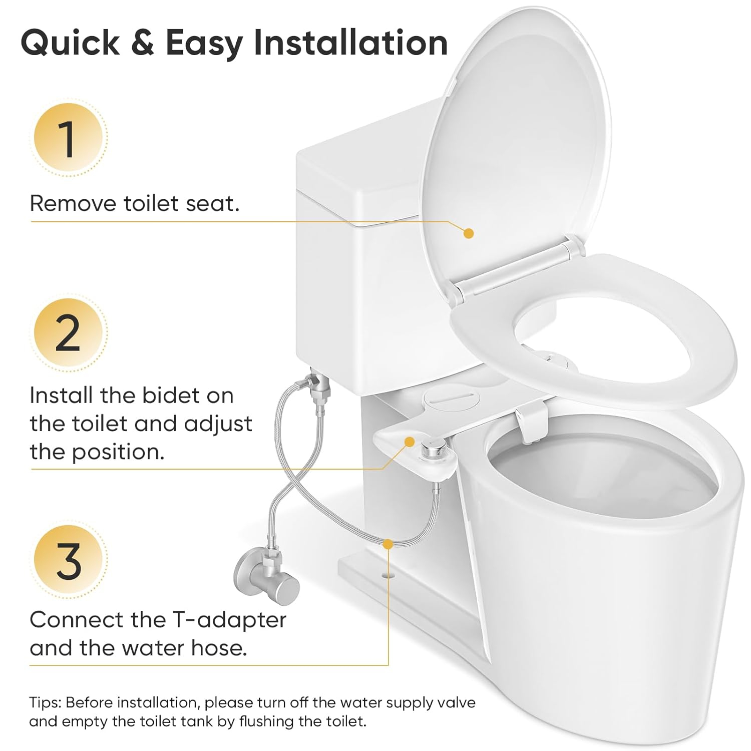 LEIVI Bidet Attachment for Toilet, Ultra-Slim Bidets for Existing Toilets with Dual Nozzle, Hygienic Toilet Bidet, Fresh Cold Water Sprayer, Adjustable Water Pressure