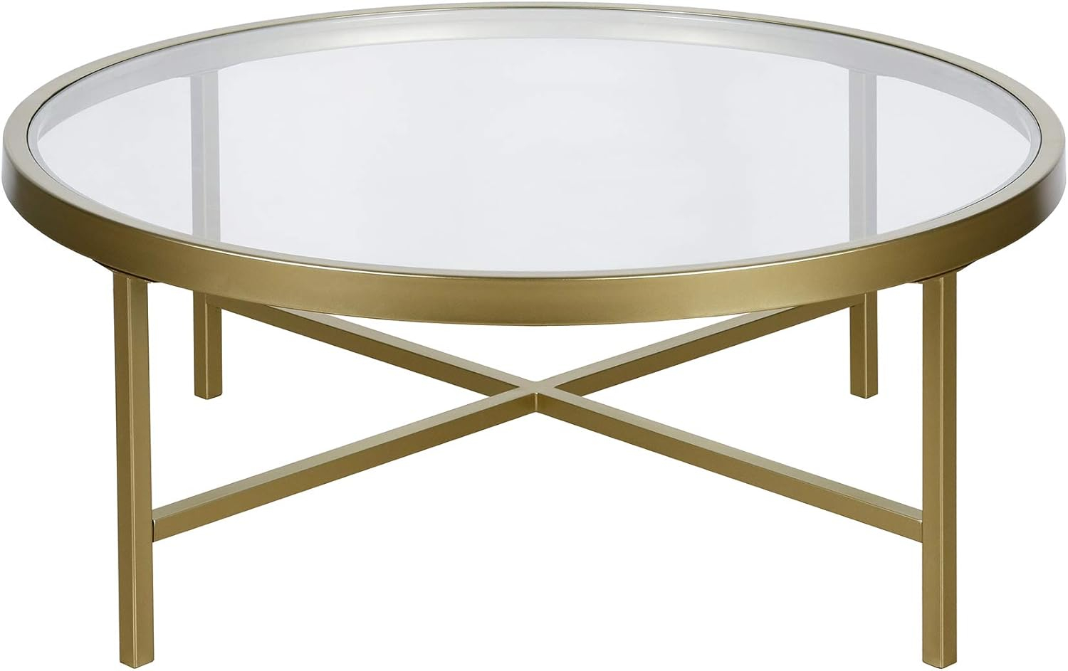 Evelyn&Zoe Round Metal Base Coffee Table in Brass and Gold