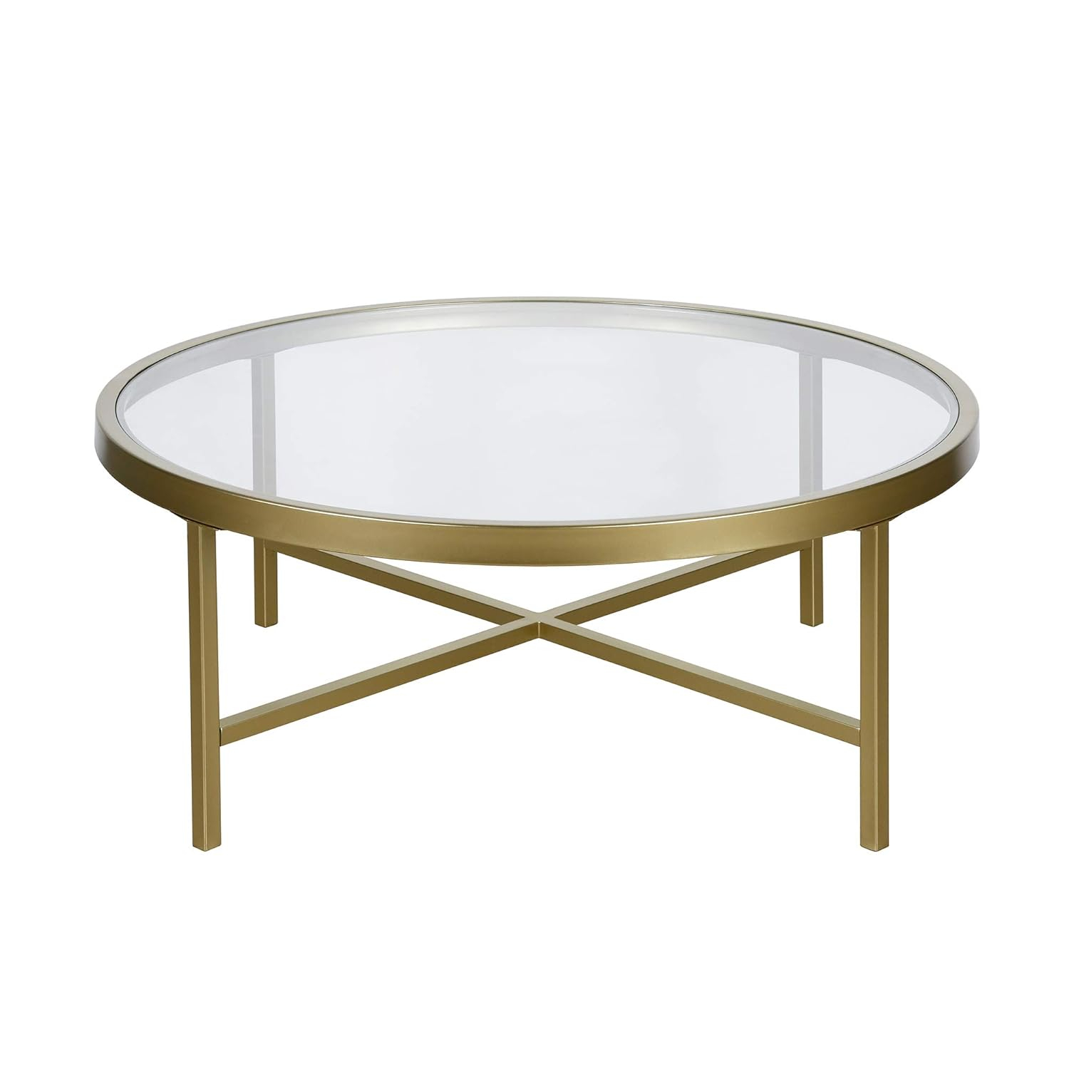 Evelyn&Zoe Round Metal Base Coffee Table in Brass and Gold