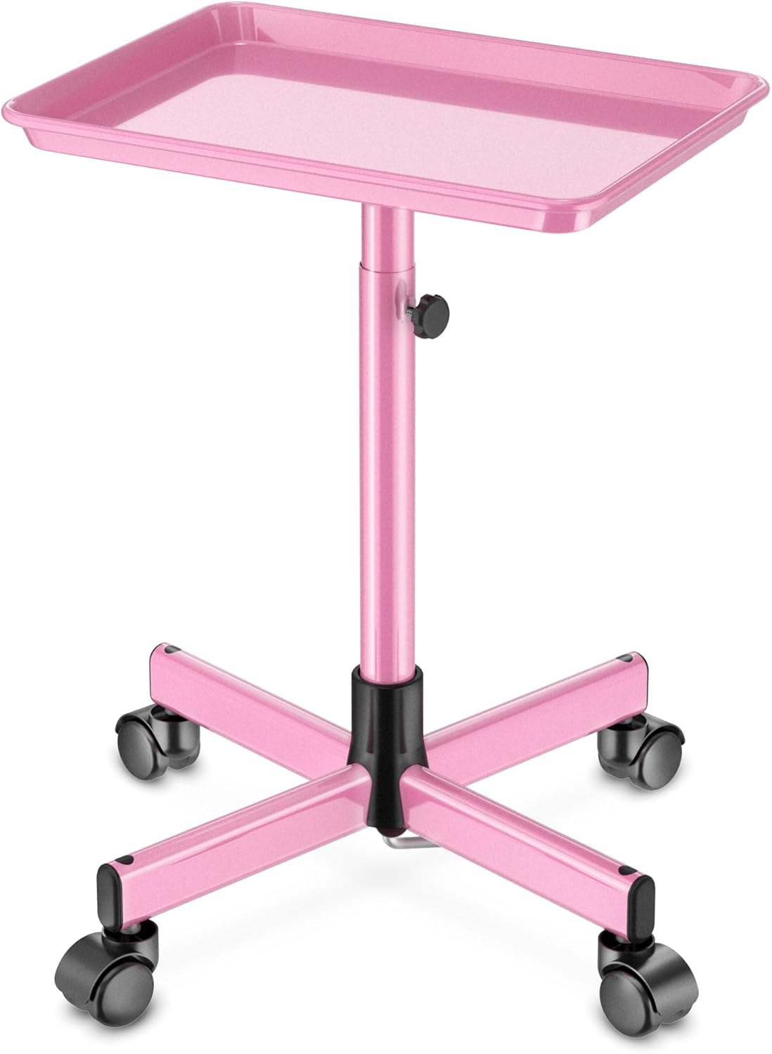 Salon Tray,Height Adjustable Salon Service Rolling Cart,Hair Color Tray with Wheels,Pink