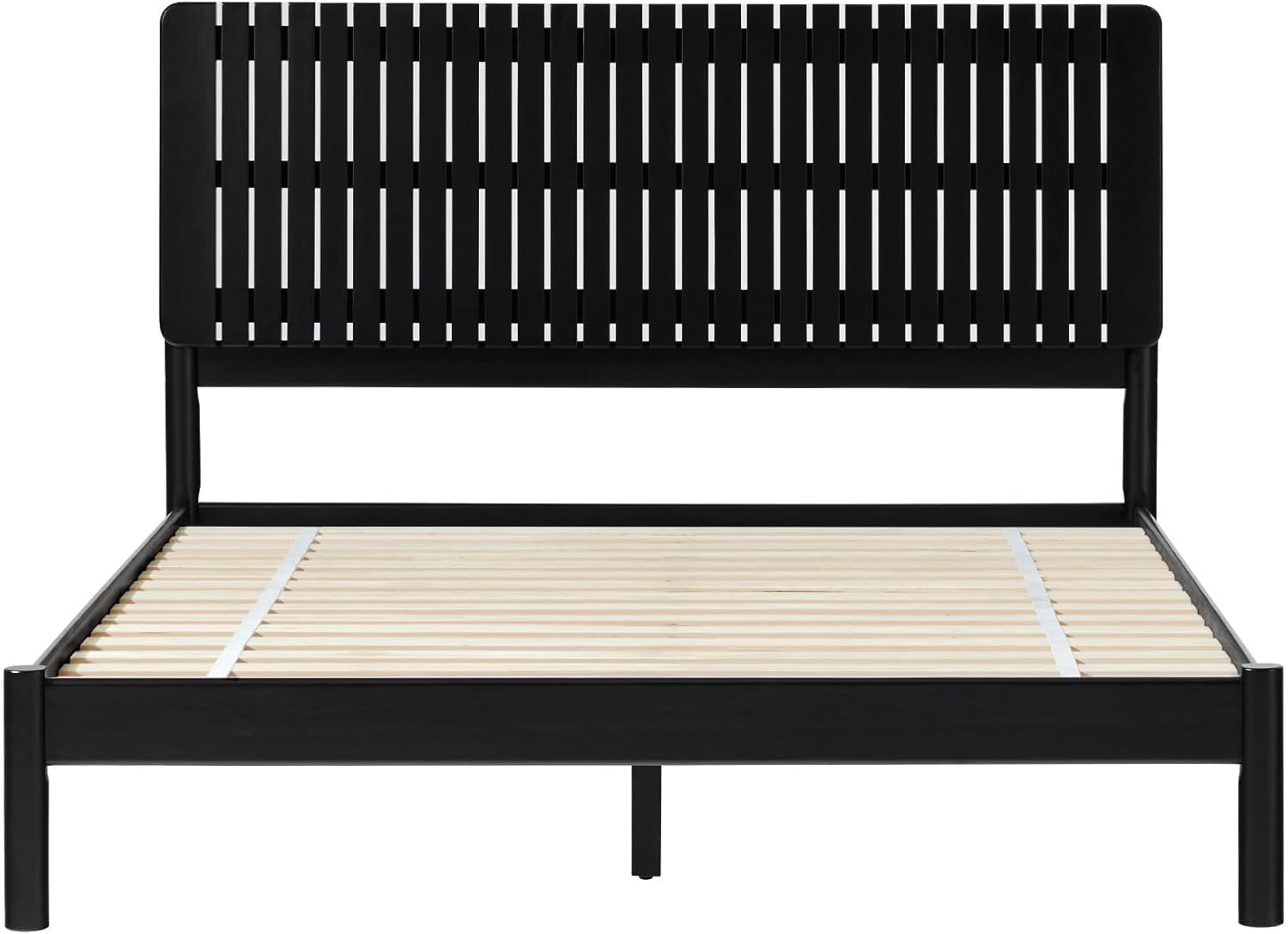 Walker Edison Transitional Solid Wood Platform Queen Bed, Black