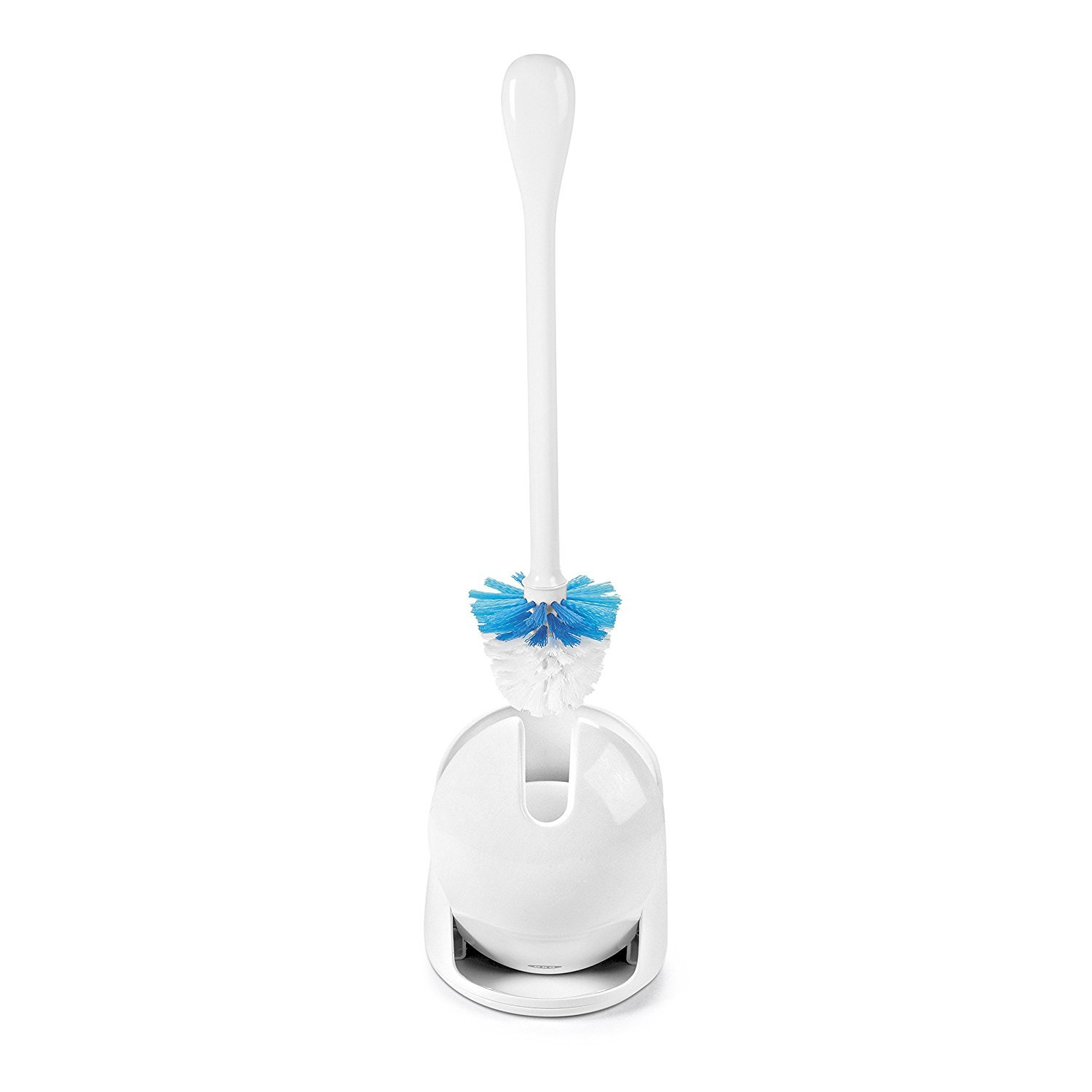 White Compact Toilet Brush with Holder and Ergonomic Handle