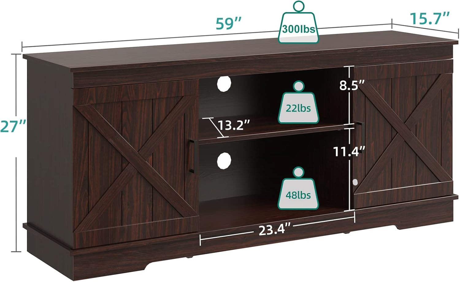 YITAHOME Entertainment Center for 65 Inch TV, Farmhouse TV Stand with Double Barn Doors and Storage Cabinets, Rustic Media Console Table TV Cabinet for Living Room, 59 Inches, Espresso