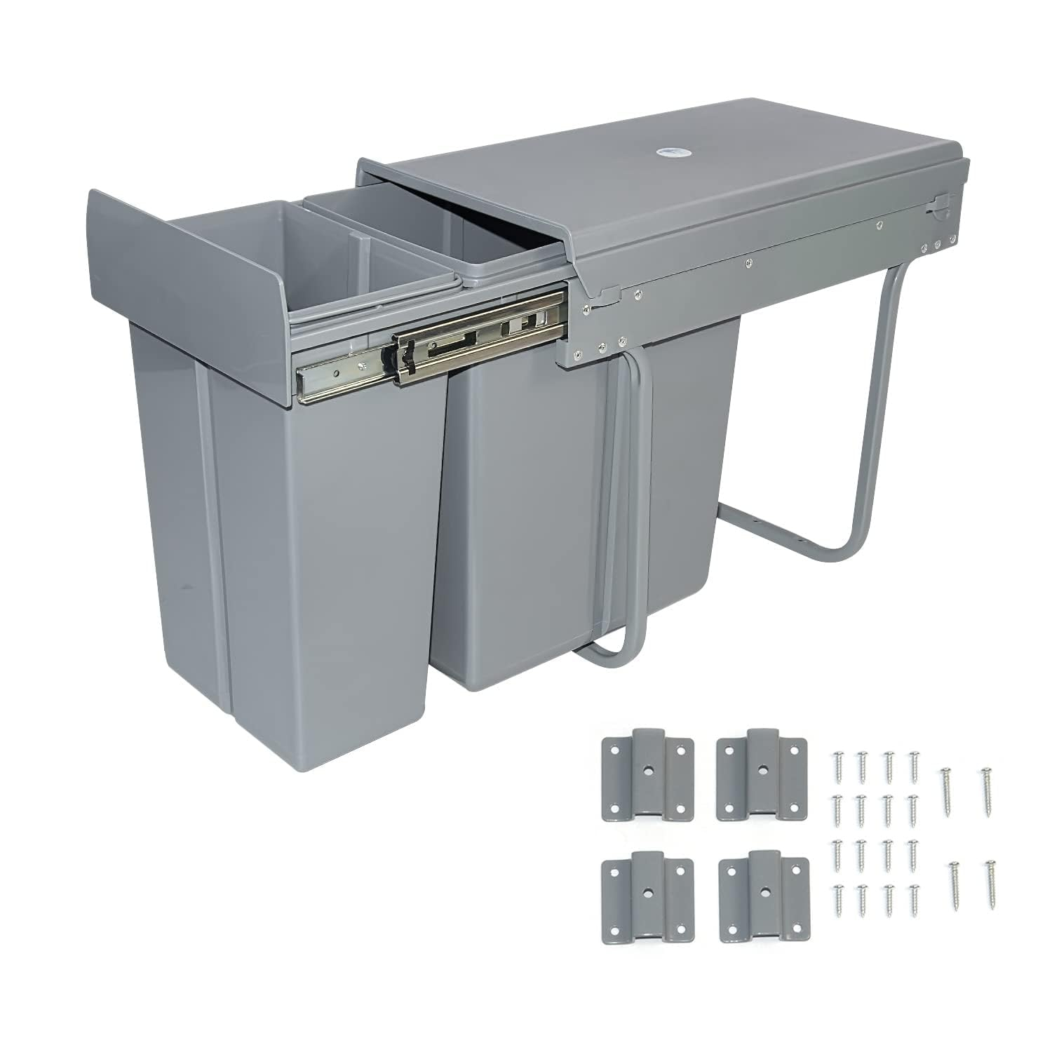 Pull Out Trash Can Under Cabinet Under Sink Double Sliding Trash Can Kitchen 20 + 10 Quart Recycling Bin Waste Container for Garbage Classification，Under Cabinet Bottom Mount