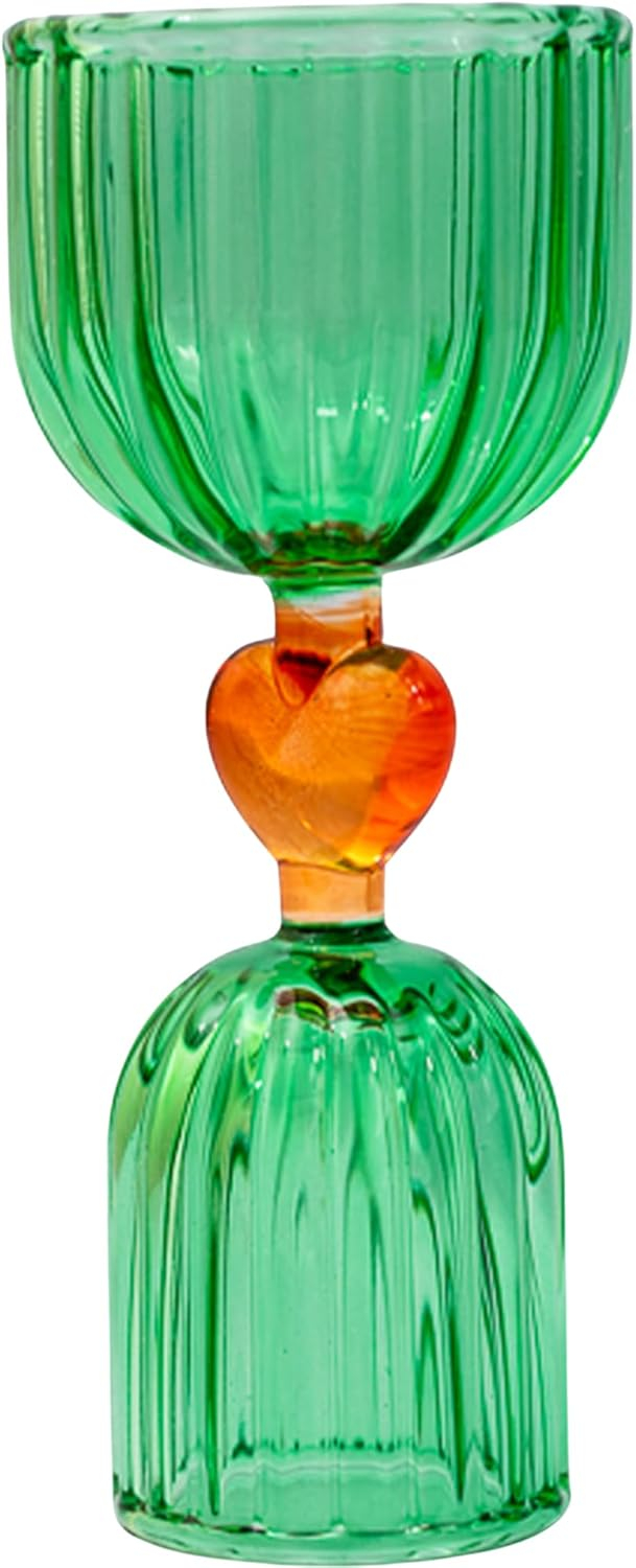 ban.do Cocktail Measuring Jigger, Double Jigger Shot Glass, 1/2 and 1 Shot Measuring Cup, Green Glass Bar Tool (Tipsy Turvy Green)