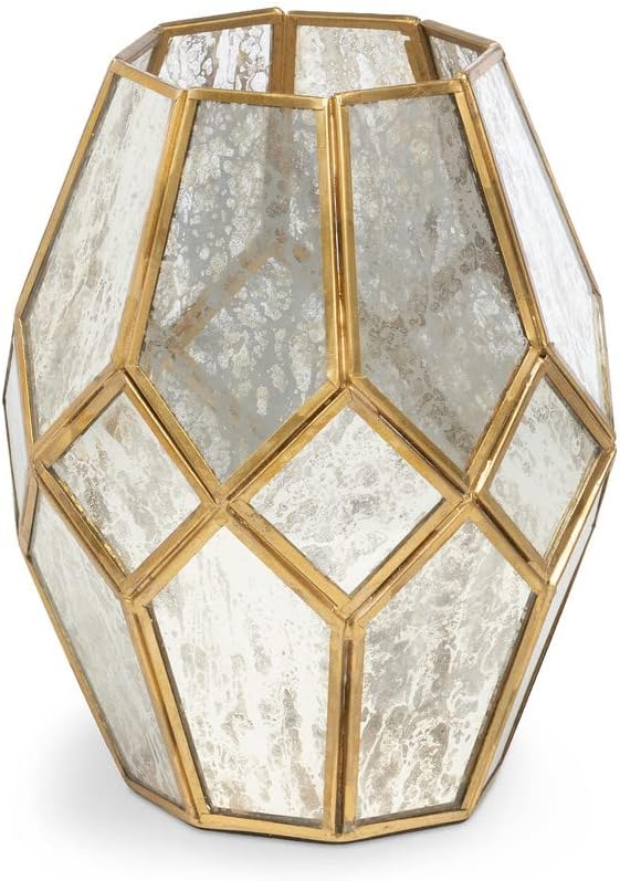 Large Antique Glass and Brass Hurricane Candleholder