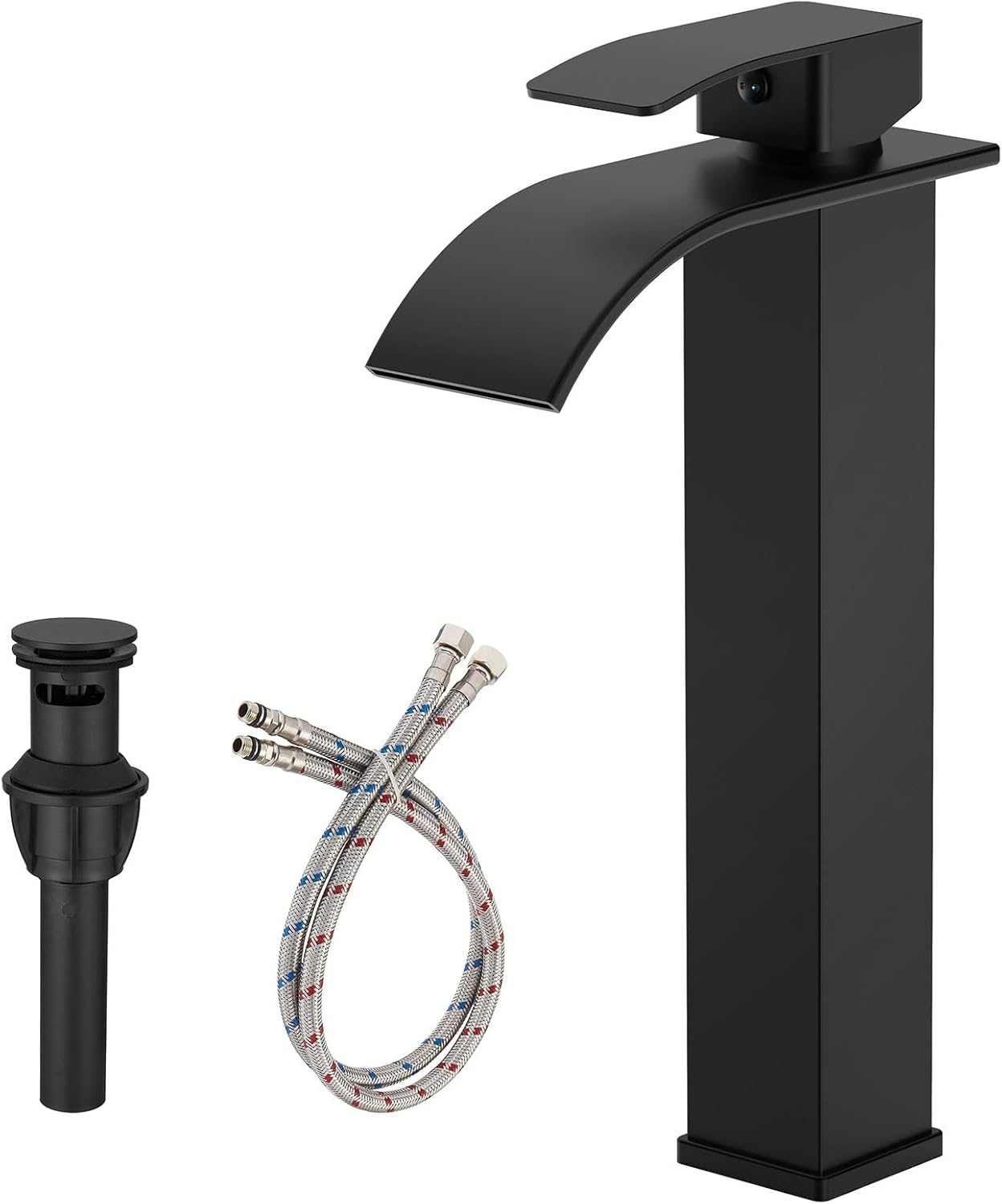 Waterfall Bathroom Faucet Single Handle，Bathroom Sink Faucet 1 Hole，Waterfall Faucet for Bathroom Sink，Vessel Sink Faucet Matte Black Tall Bathroom Faucet