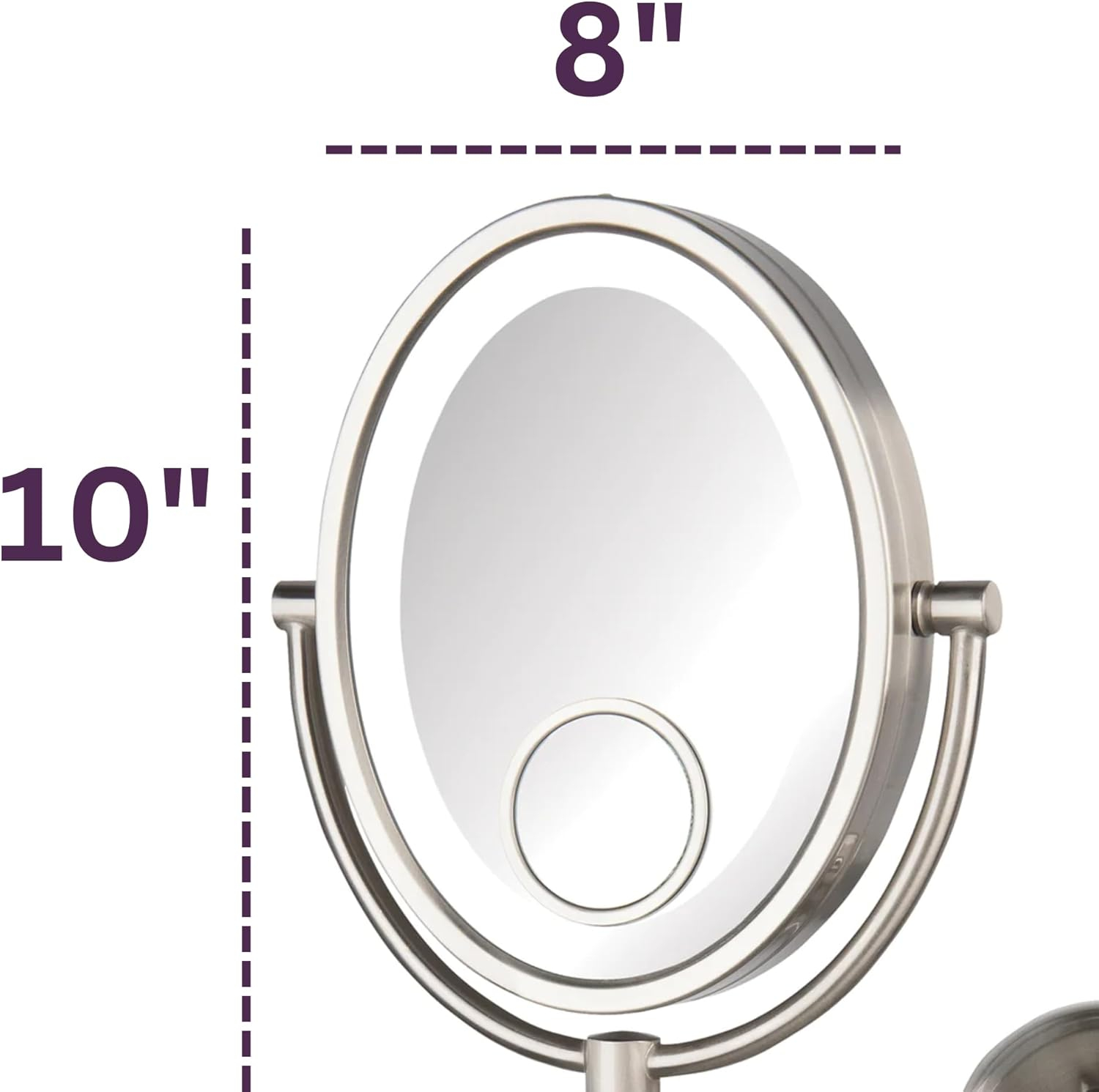 Jerdon 8 inch by 10 inch Oval Wall-Mounted Lighted Makeup Mirror with 10X-1X and 15X Spot Magnification, Nickel Finish, Direct Wire -Model HL9515NLD