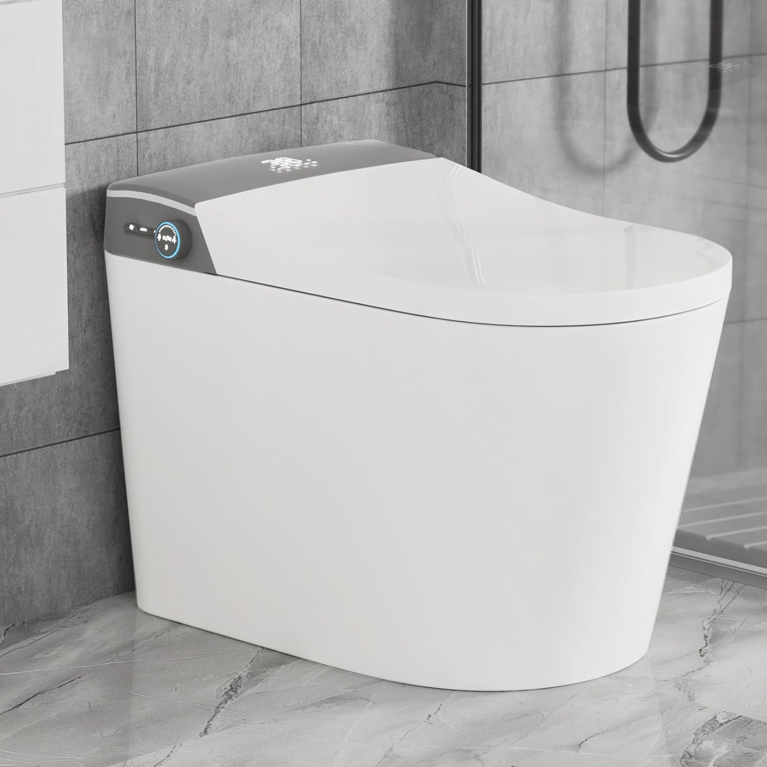 Auto Open/Close Lid Smart Toilet Bidet with Built-in Tank, Auto Flush & Wash, Elongated Heated Seat, Adjustable Water Temperature, and LED Light (1.28GPF)