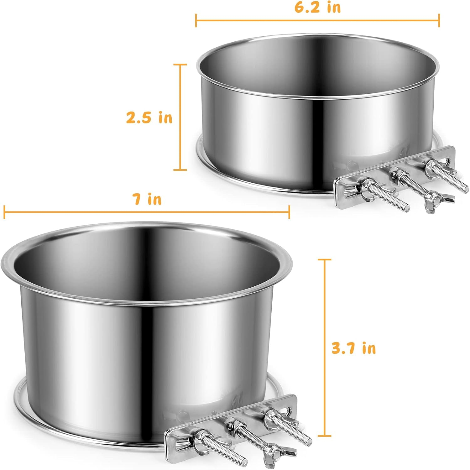 Stainless Steel Dog Bowls, ShineMe 40oz & 60oz No Spill Dog Crate Water and Food Bowls with Hanging Hook for Kennel, Cage and More, 7.0 x 3.7” & 6.2 x 2.5” Feeder Dish for Large and Medium Dogs