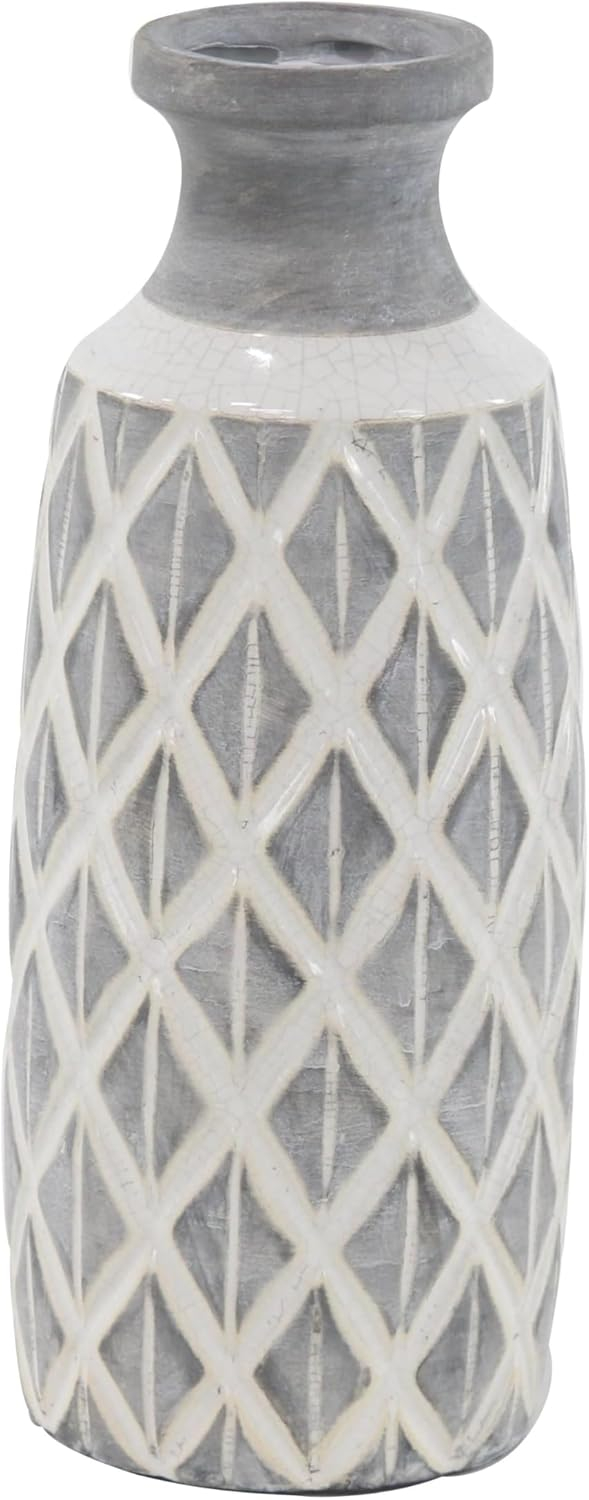 DecMode Jarrón de Cerámica Gris de 14"