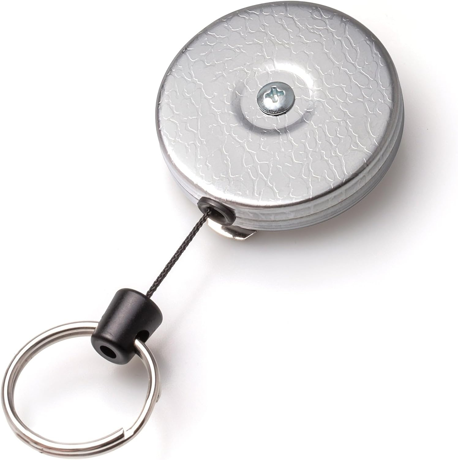 KEY-BAK Original Chain Retractable Keychain with 24" Stainless Steel Chain, Chrome Front, Steel Belt Clip, 8 oz. Retraction, Split Ring