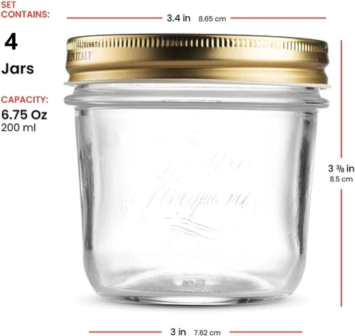 Bormioli Rocco Quattro Stagioni Jar Wide Mouth .20L // 6.75 oz - 4pc set