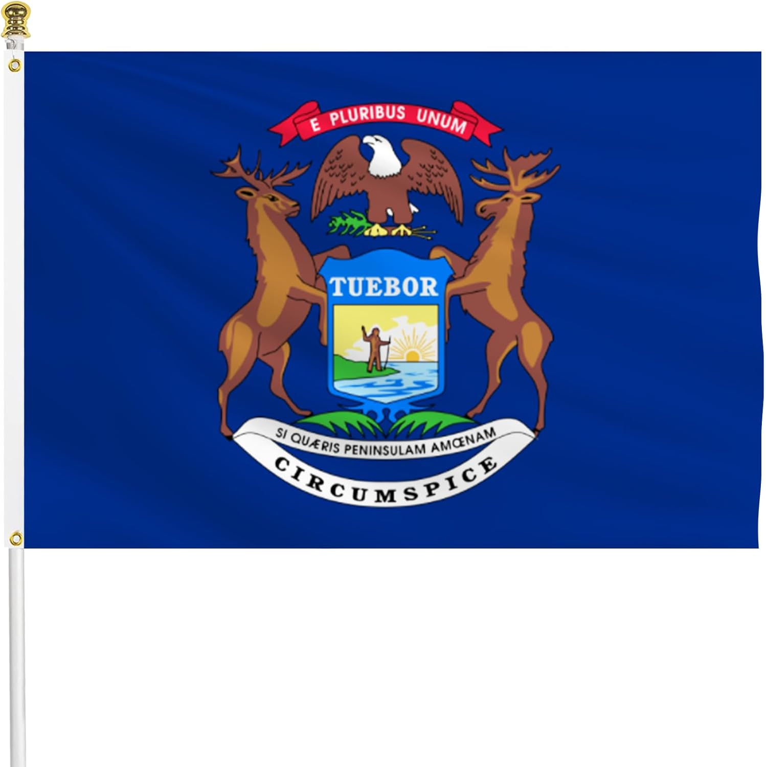 Michigan State Flag, Nylon, 3' x 5', 100% Made in USA, Canvas Header, Heavy-Duty Brass Grommets