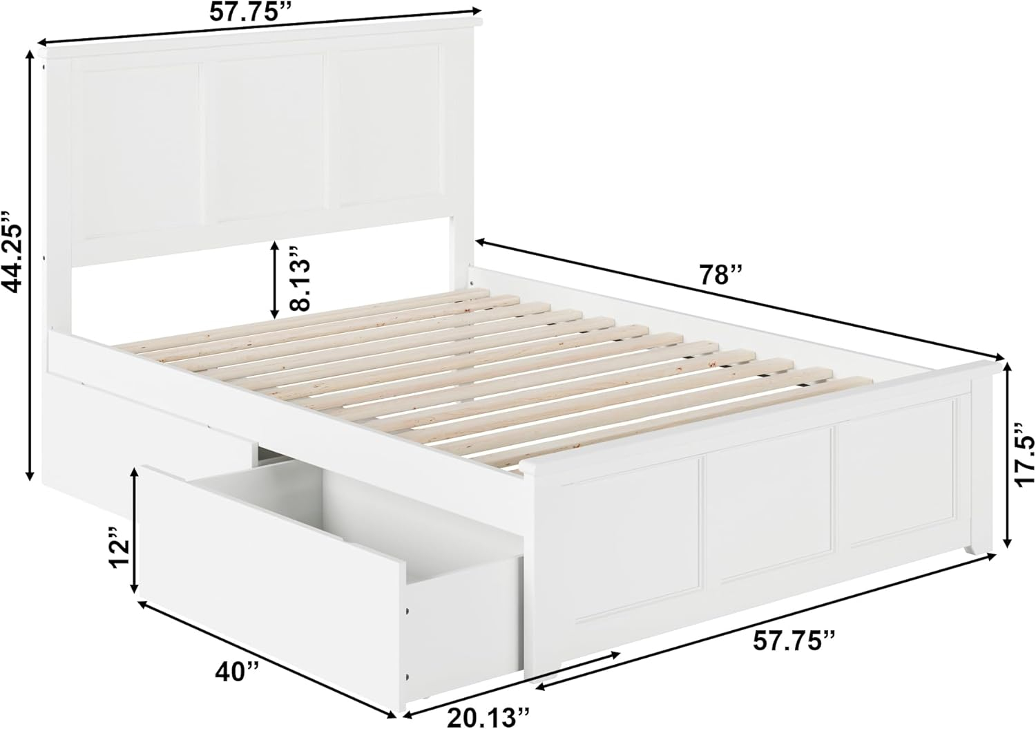 Madison White Twin XL Platform Bed with Matching Foot Board with 2-Urban Bed Drawers