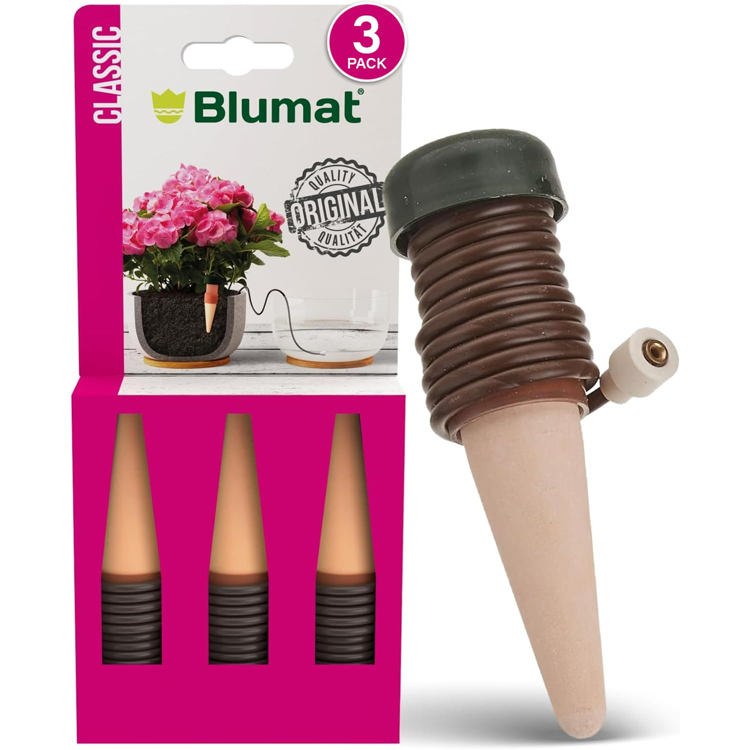 Blumat Classic Plant Watering Stakes | for Everyday Home or Vacation Use | Indoor or Outdoor Water Spikes for Plants | Automatic Drip Irrigation (3 Pack)