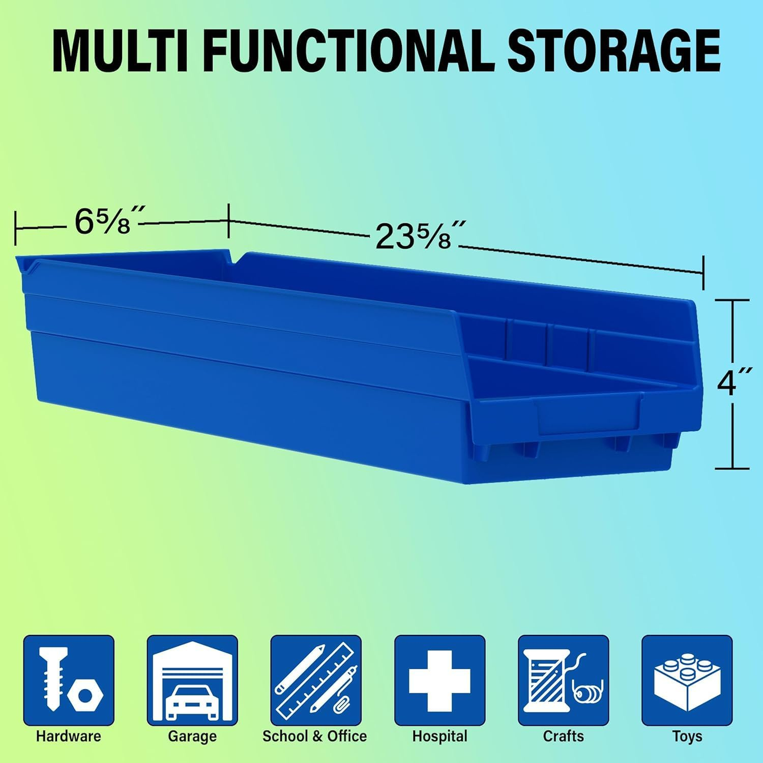 Blue Heavy Duty Plastic Shelf Storage Bins, 24-Inch