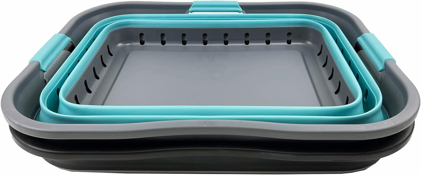 SAMMART 42L (11 gallon) Set of 2 Collapsible Plastic Laundry Basket - Foldable Pop Up Storage Container/Organizer - Portable Basket - Space Saving Hamper/Basket (Alloy Grey + Crystal Blue)