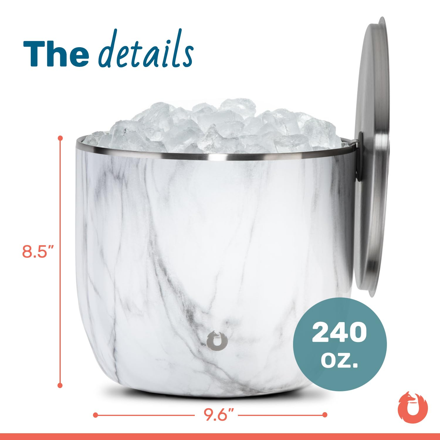Extra Large Stainless Steel Insulated Ice Bucket with Lid and Scoop
