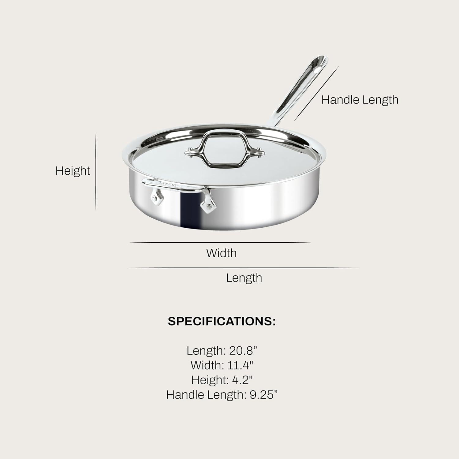 All-Clad D3 Stainless 3-ply Bonded Cookware, Saute Pan with lid, 4 quart