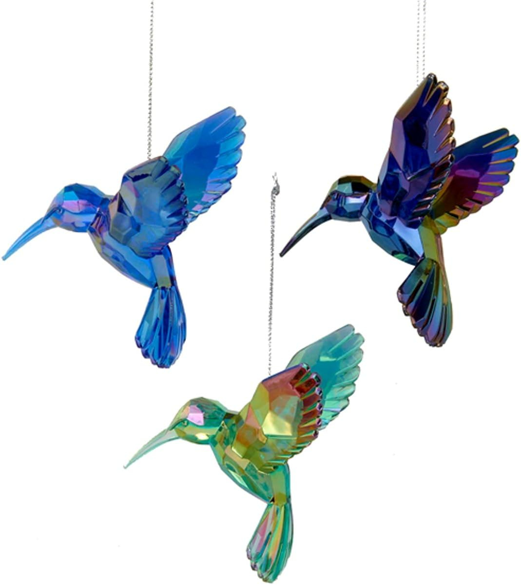 Set of 3 Iridescent Acrylic Hummingbird Hanging Ornaments