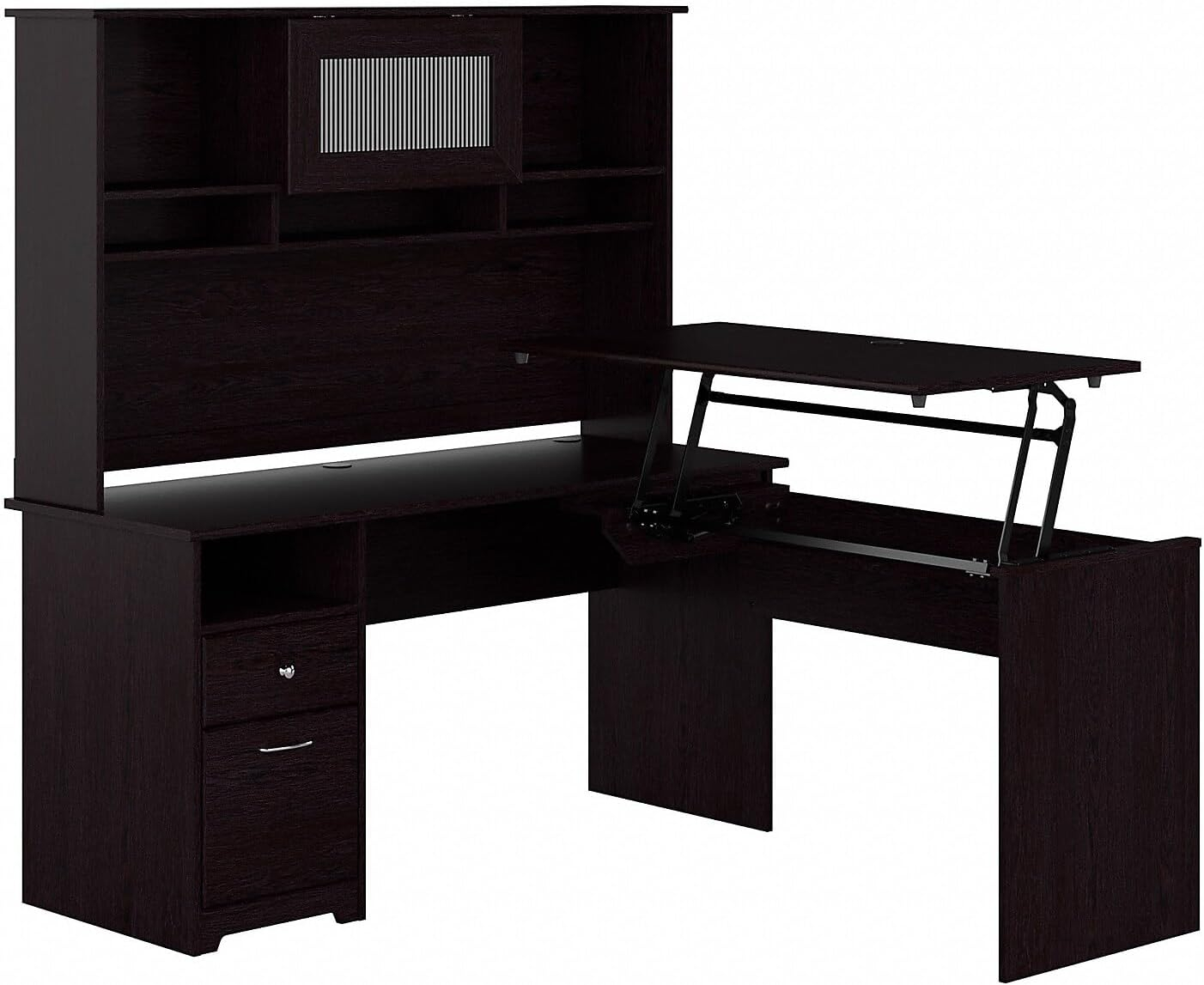 Cabot 60W 3 Position Sit to Stand L Desk & Hutch in Espresso Oak - Eng Wood