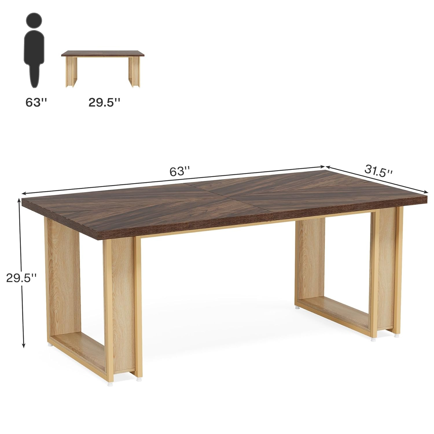 Tribesigns 63 inch Dining Table Wood Kitchen Table for 4 People, Large Dining Room Table Rectangular Dinner Table with Wooden Top Sled Base Sturdy Metal Frame for Living Room, Rustic Brown(Only Table)