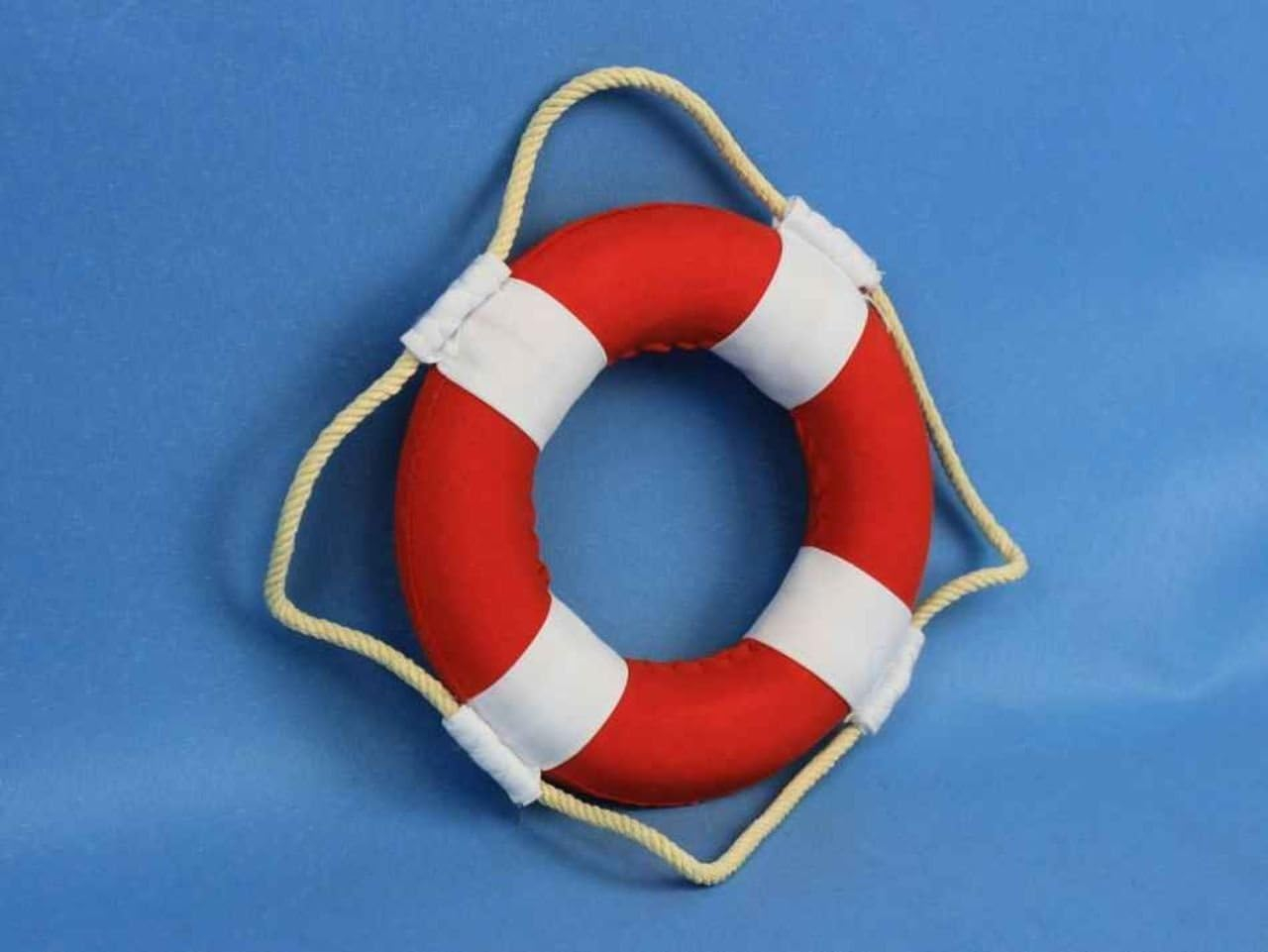 Handcrafted Decor  Vibrant Red Decorative Lifering with White Bands - 6 in.
